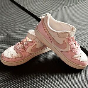Nike Pink and White Sneakers with Leather Upper